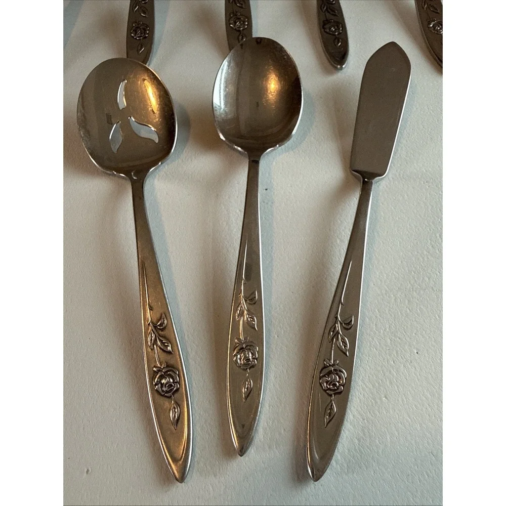 VTG Oneida Community MY ROSE Lot Of 10 Serving Pieces Stainless Flatware Read
